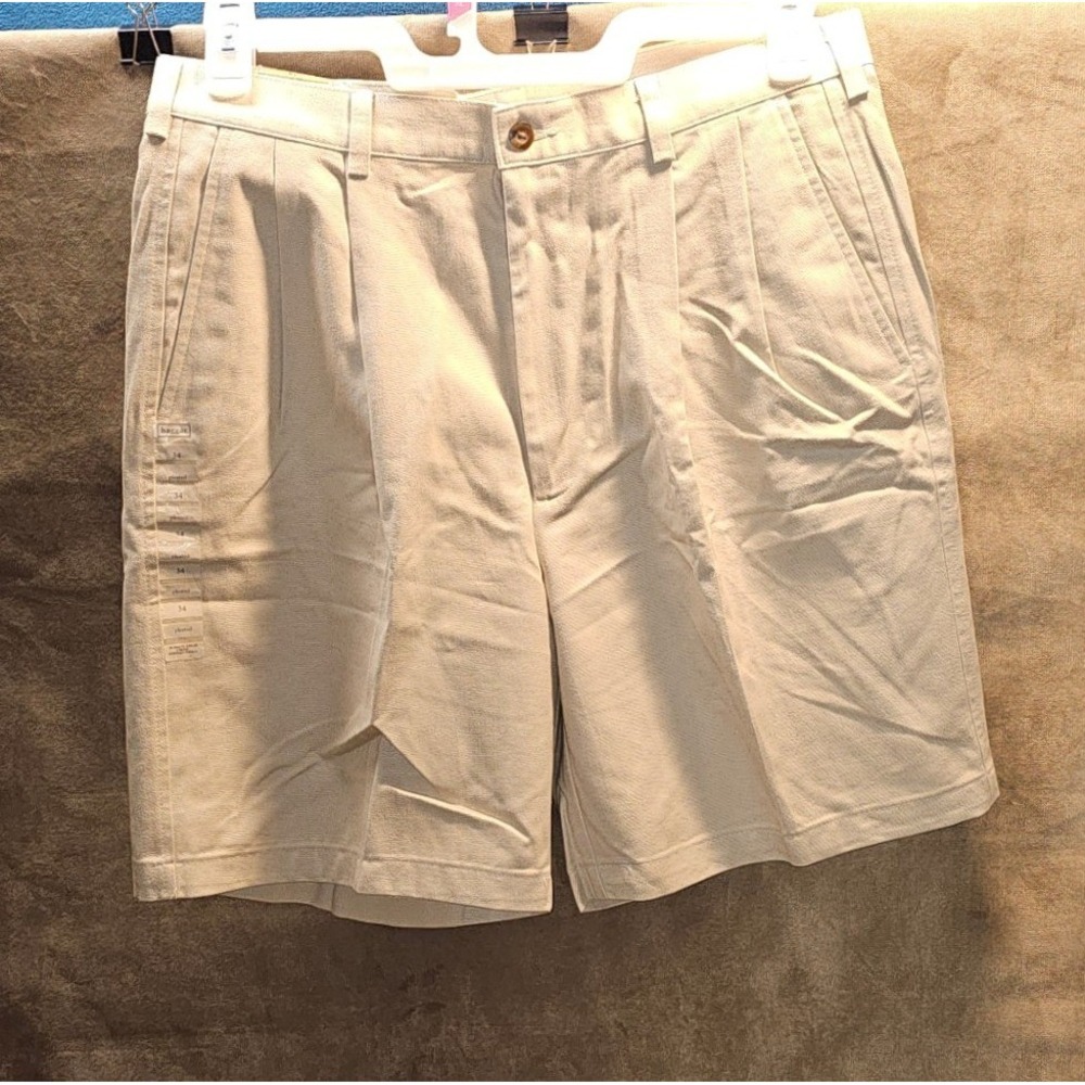 Haggar Generations Mens Twill Shorts Stone Pleated Classic Fit Cotton 345666 34